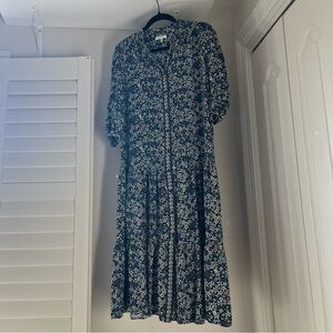 Max Studio Blue Floral Button Down Midi Dress, 1/2 Sleeve